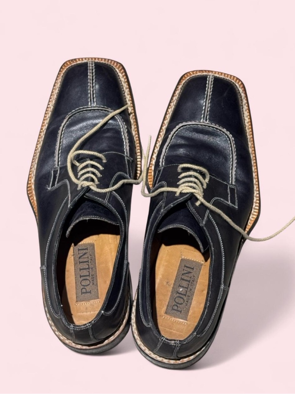 Authentic Pollini men’s black Italian leather dress shoes size 9